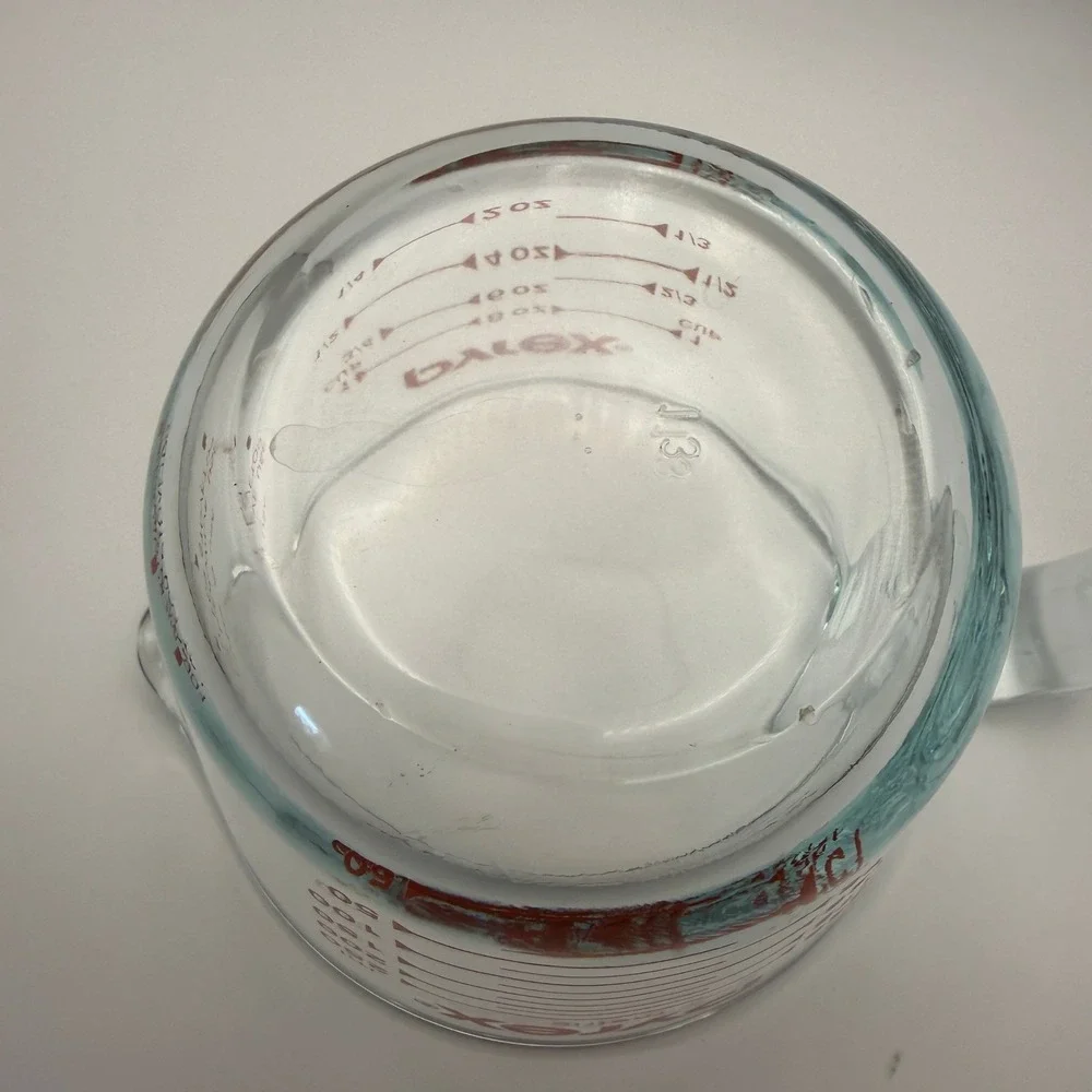 Pyrex 1 Cup Glass Measuring Cup Red Graphics 8oz 250ml Clear Made in USA